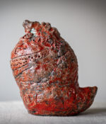 CERAMIC STYLIZED ABSTRACT BIRD OF HAPPINESS HAND MODELLED AND RAKU FIRED No 236 RED SPIRIT